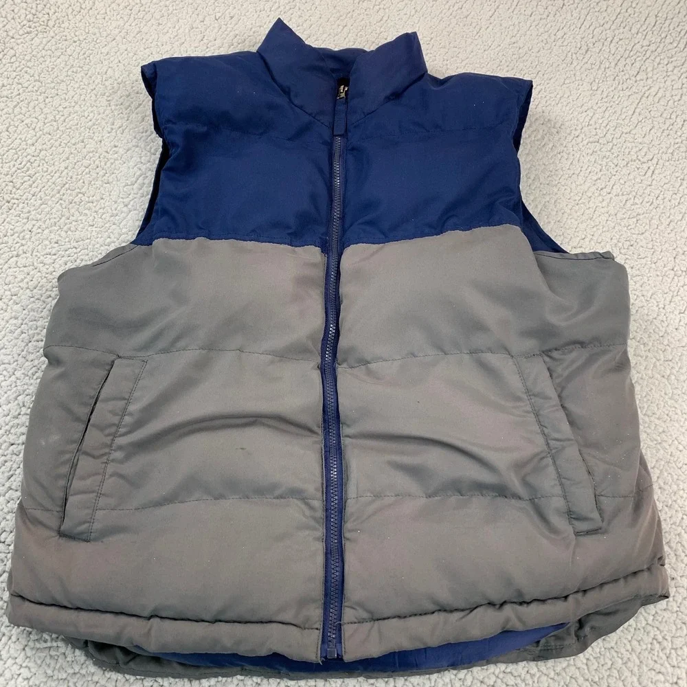 St. Johns Bay Puffer Vest Mens L Blue Grey Colorblock‎ Quilted Full Zip